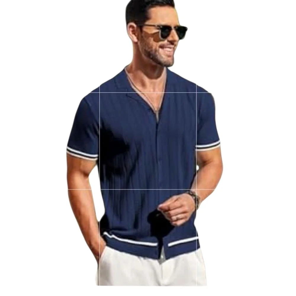 Men's Navy Casual Button Down Shirt - Picture 7 of 7